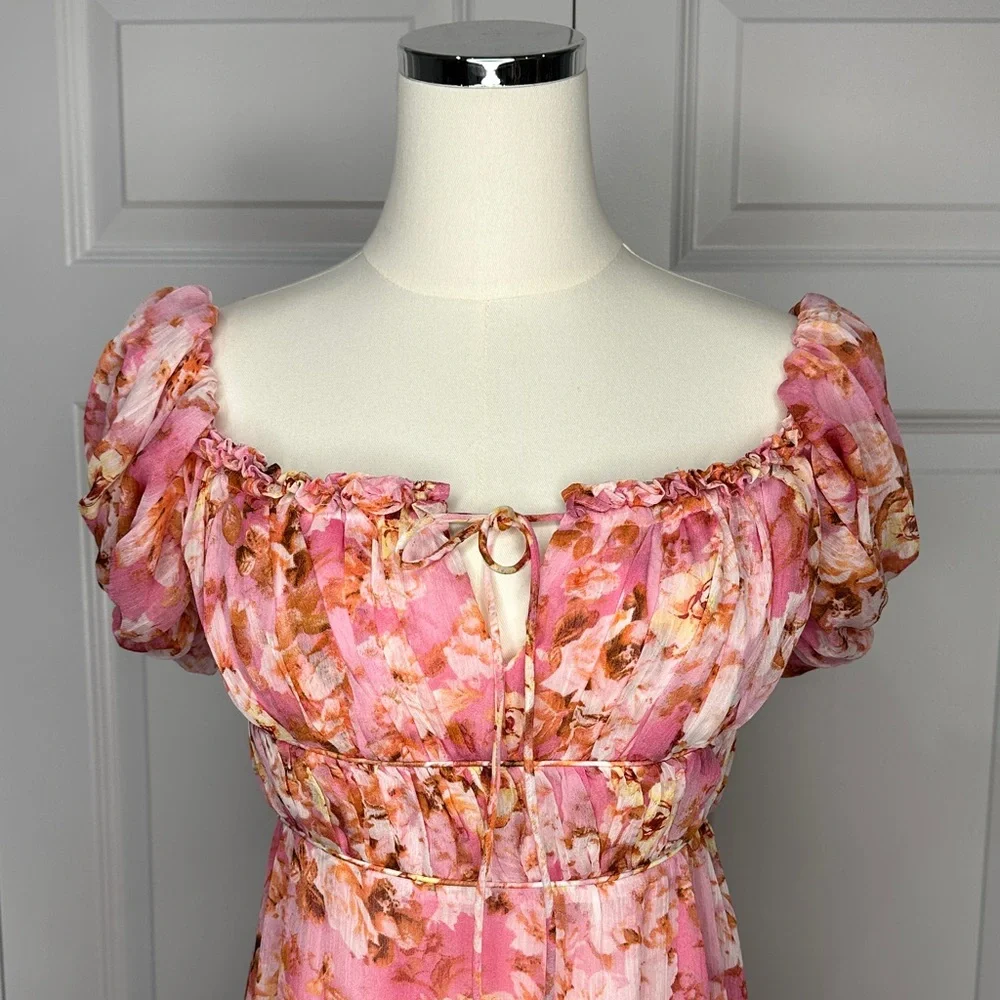 ASTR The Label Roseline Floral Pink Cottagecore Vacation Boho Maxi Dress Size S